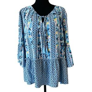 EST. 1946 Mixed Print Tassel Tie Flare Sleeve Boho Tunic Blouse Size 18/20W